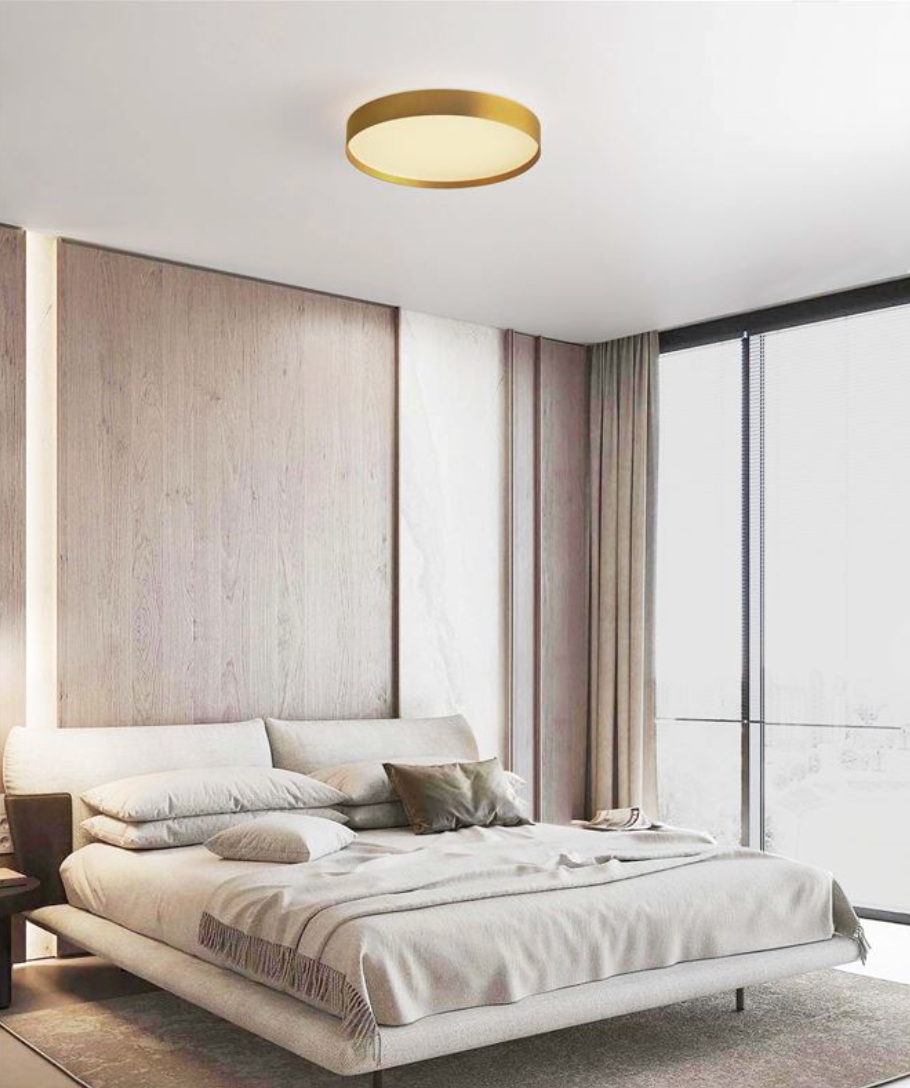 NL Roiy Brushed Gold Semi Flush Round Ceiling Light 40cm - ID 14459
