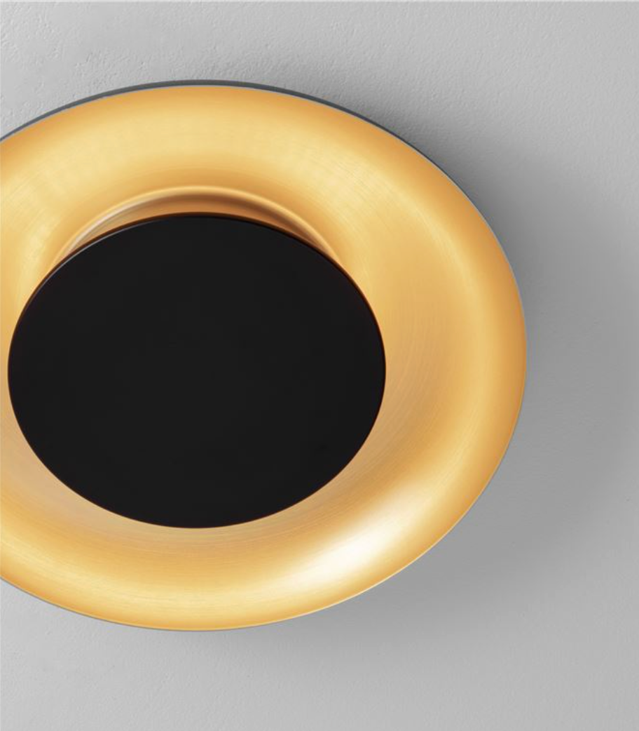 NL Eposi Black & Brushed Gold Semi Flush Round Ceiling Light 40cm - ID 14467