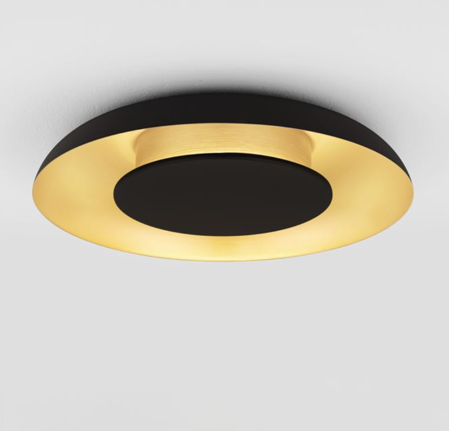 NL Eposi Black & Brushed Gold Semi Flush Round Ceiling Light 40cm - ID 14467