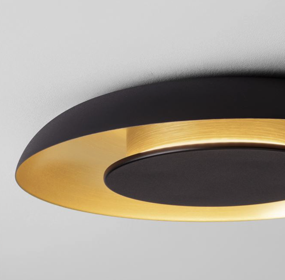 NL Eposi Black & Brushed Gold Semi Flush Round Ceiling Light 40cm - ID 14467