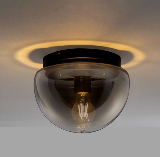 NL Ebonie Black & Smoked Glass Semi Flush Round Ceiling Light 24.5cm - ID 14470