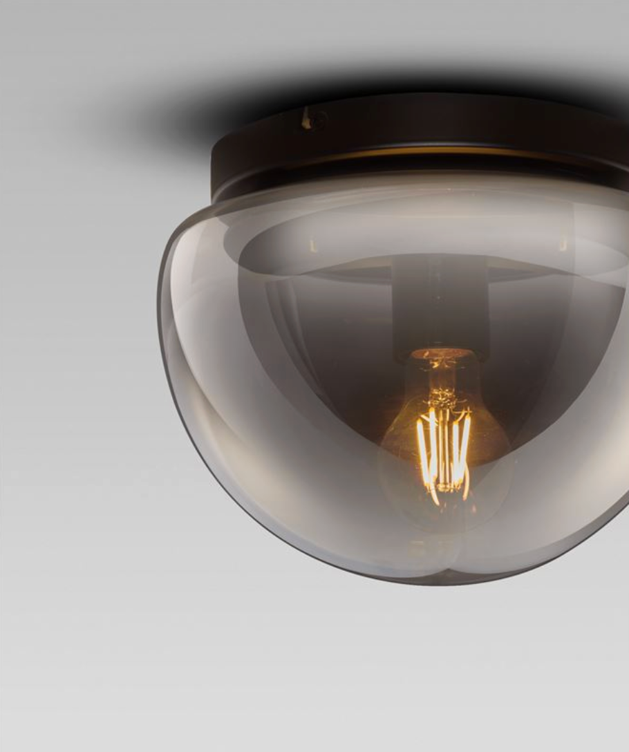 NL Ebonie Black & Smoked Glass Semi Flush Round Ceiling Light 24.5cm - ID 14470