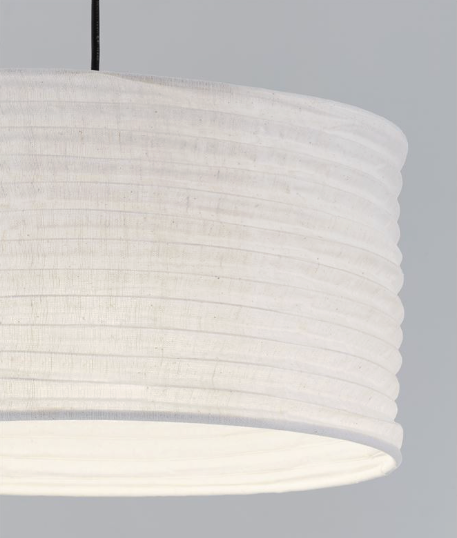 NL Cream Linen Pendant, Black Cable & Black Base, 38cm Diameter - ID 14498