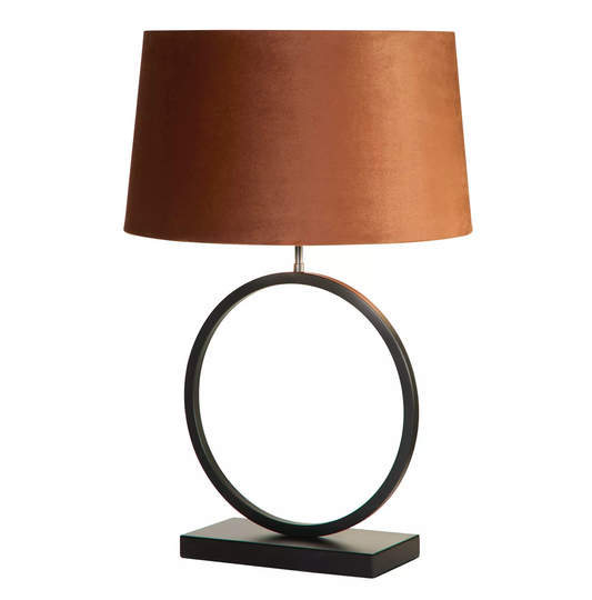 Circular Matt Black Table Lamp With Orange Shade - ID 14840