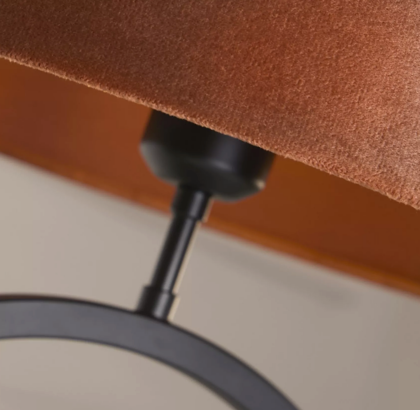 Circular Matt Black Table Lamp With Orange Shade - ID 14840