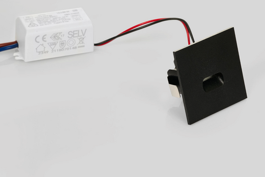NL ID 14844 indoor wall recessed square step light, black, in-line driver inc