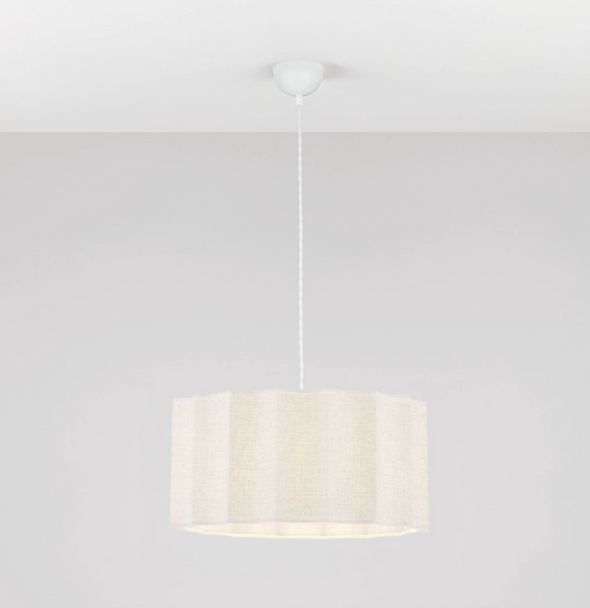 NL Alva Cream Linen Pendant, White Cable, White Canopy - ID 14677