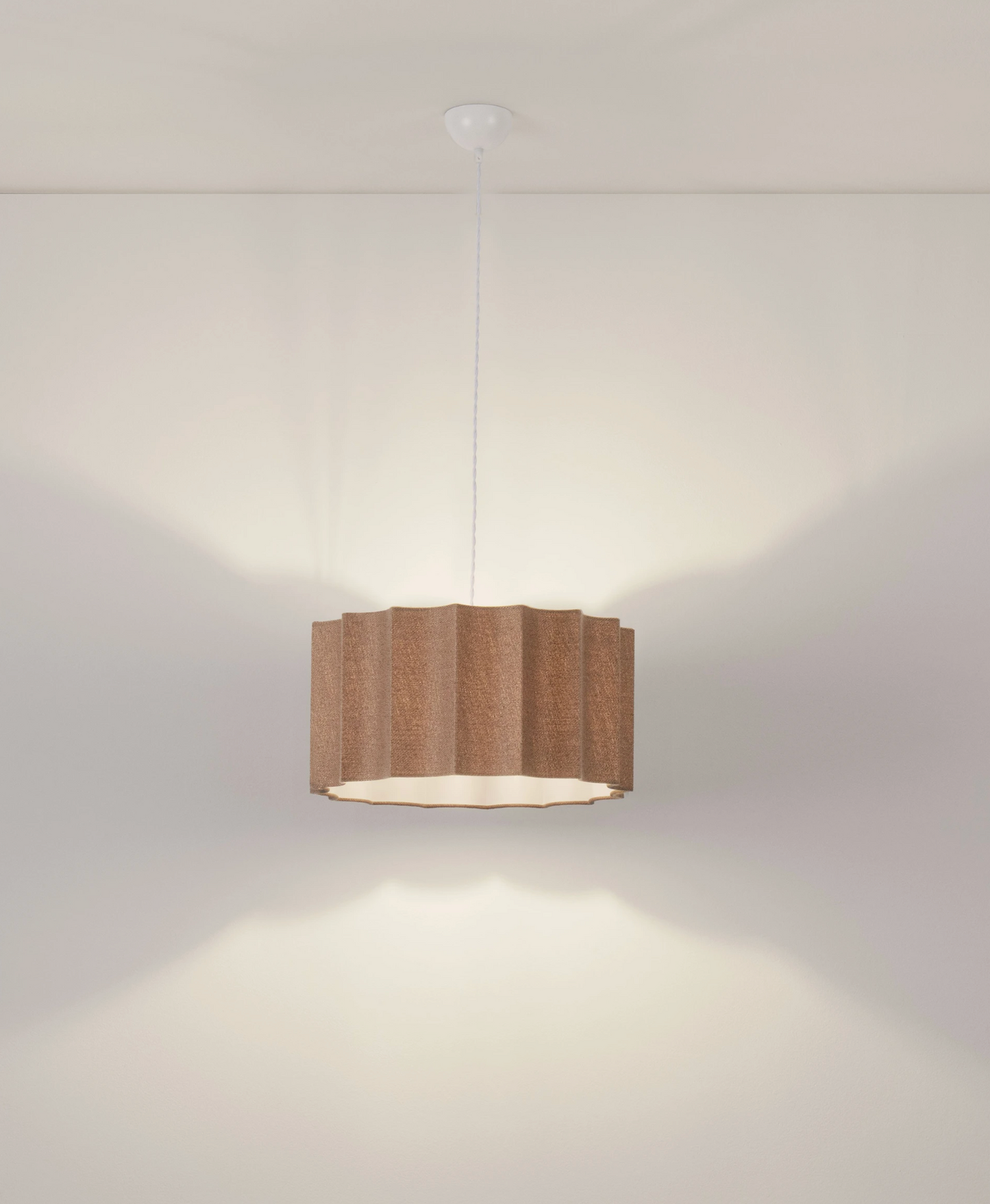 NL Alva Coffee Linen Pendant, White Cable, White Canopy - ID 14678