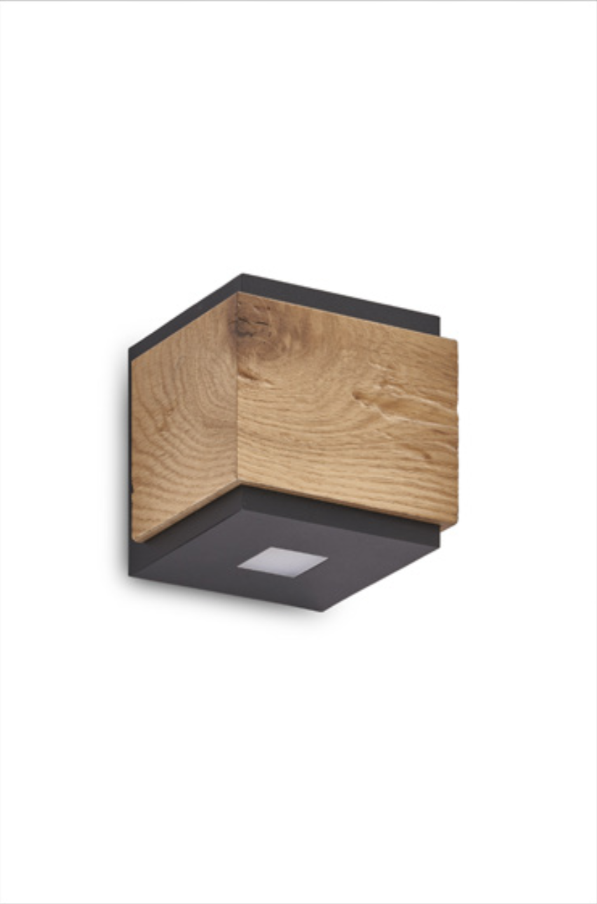 Grossmann FORM Textured Matt Black & Rough-Hewn Wood Wall Light - ID 14859