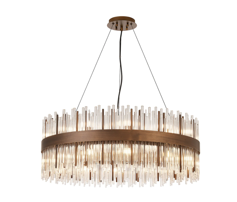 Matt Bronze With Clear Glass Rod 80cm Ring Pendant - ID 14891