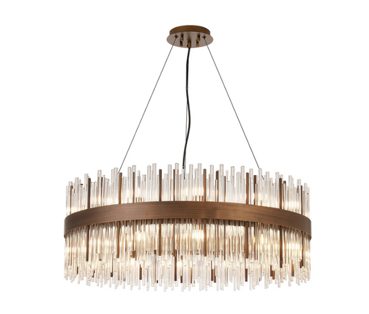 Matt Bronze With Clear Glass Rod 80cm Ring Pendant - ID 14891
