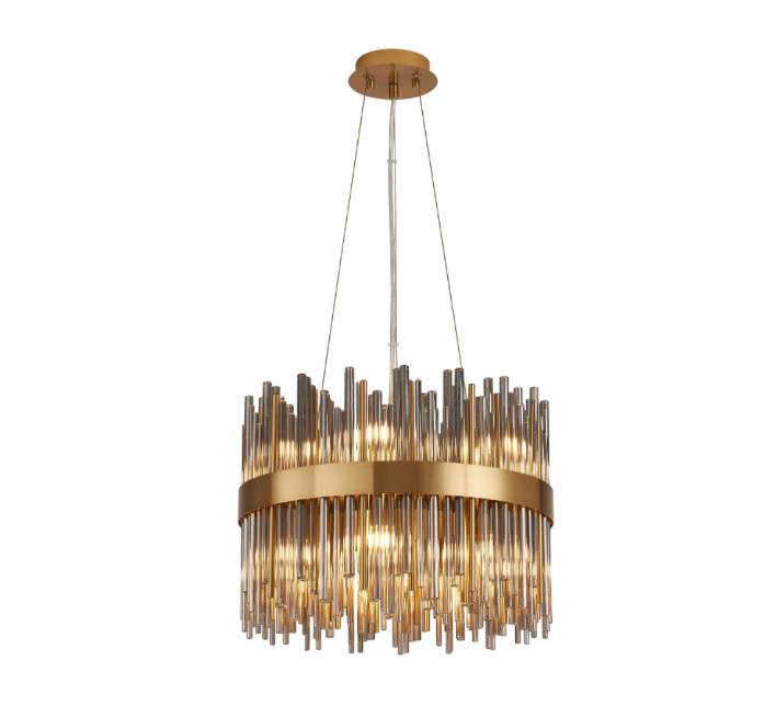 Brass With Smoked Glass Rod 40cm Ring Pendant - ID 14892