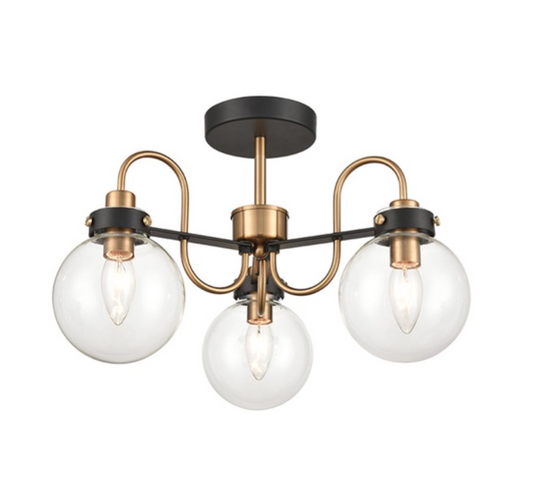 Black and Gold 3lt Globe Semi Flush Light - ID 14894