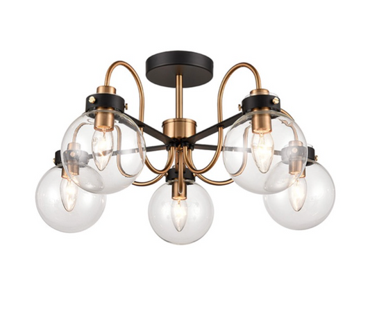 Black and Gold 5lt Globe Semi Flush Light - ID 14895