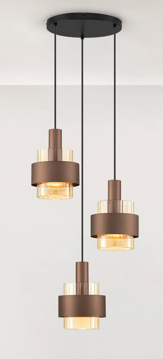 NL Sereni Coffee & Amber Fade Glass 3 Light Multi Pendant - ID 14898