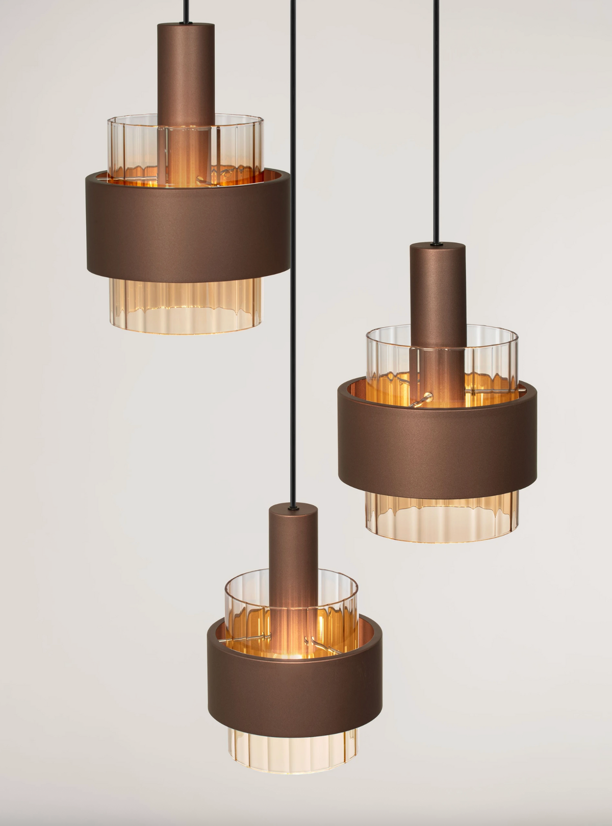 NL Sereni Coffee & Amber Fade Glass 3 Light Multi Pendant - ID 14898