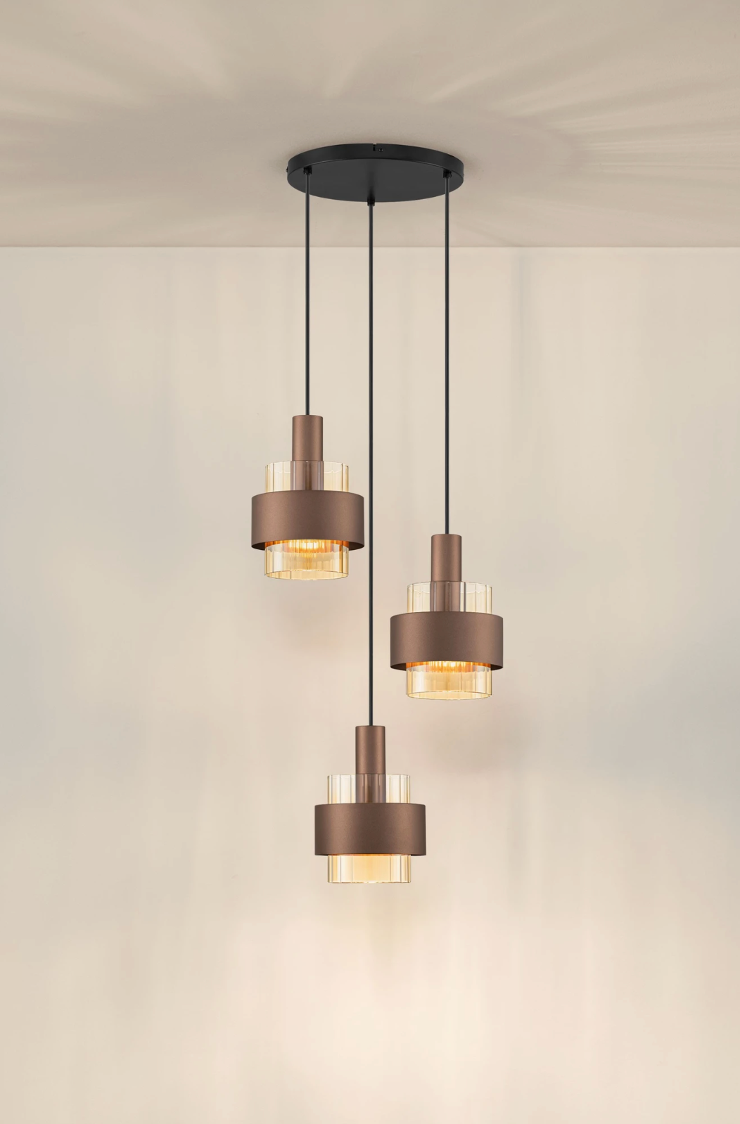 NL Sereni Coffee & Amber Fade Glass 3 Light Multi Pendant - ID 14898