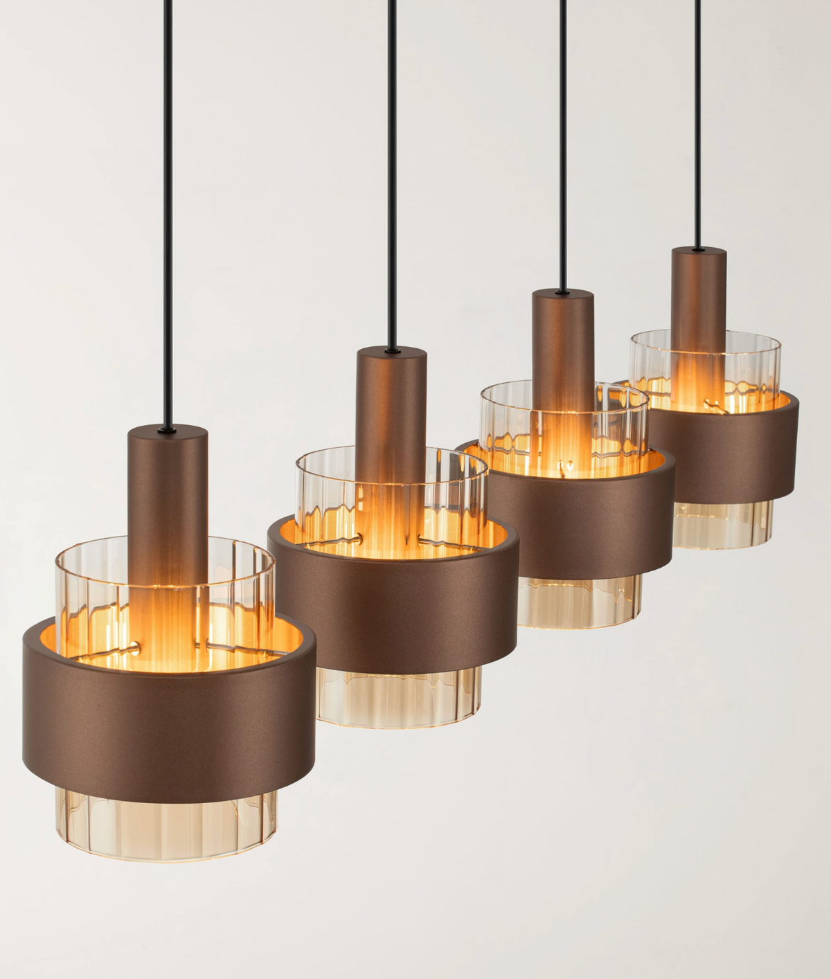 NL Sereni Coffee & Amber Fade Glass 4 In Line Multi Pendant - ID 14899