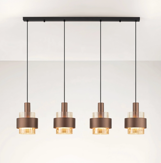 NL Sereni Coffee & Amber Fade Glass 4 In Line Multi Pendant - ID 14899