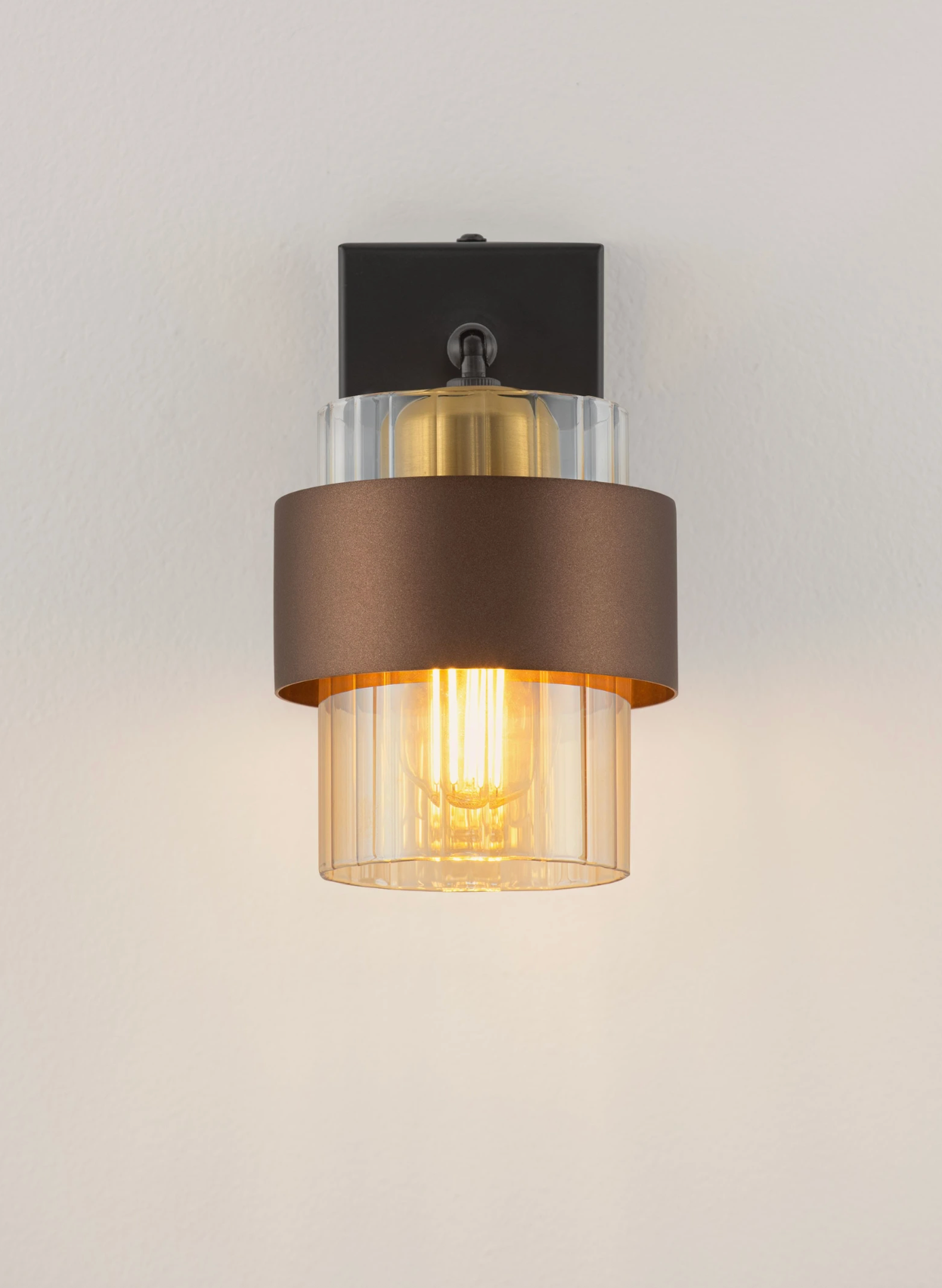 NL Sereni Coffee & Amber Fade Glass Small Wall Light With Switch - ID 14900