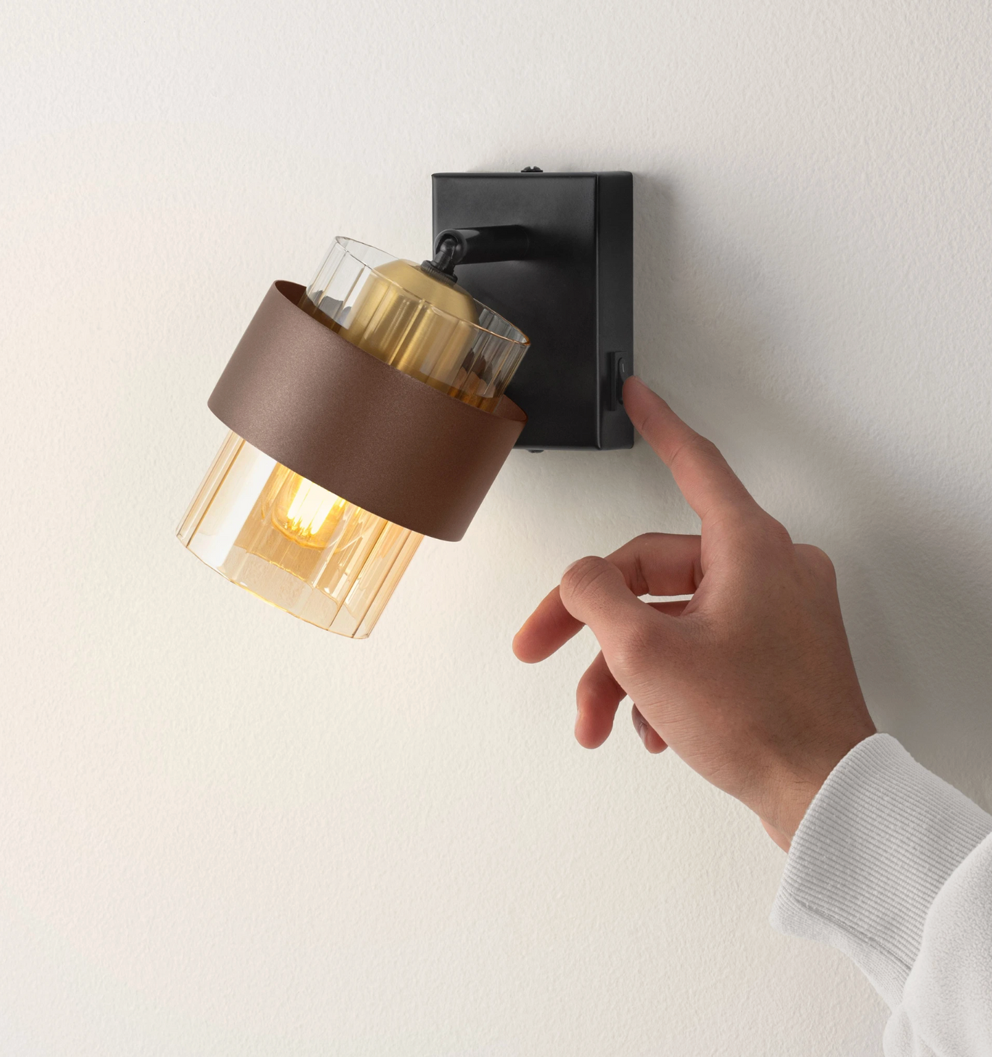 NL Sereni Coffee & Amber Fade Glass Small Wall Light With Switch - ID 14900
