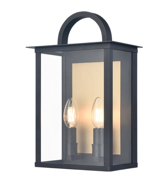 Small Black and Brass Wall Box Lantern - ID 14905