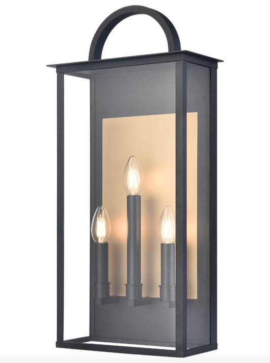Large Black and Brass Wall Box Lantern - ID 14909