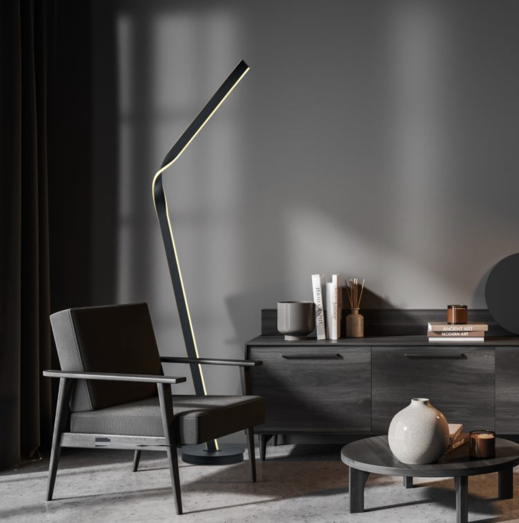 Angled Twisted Black LED Floor Lamp - ID 14913