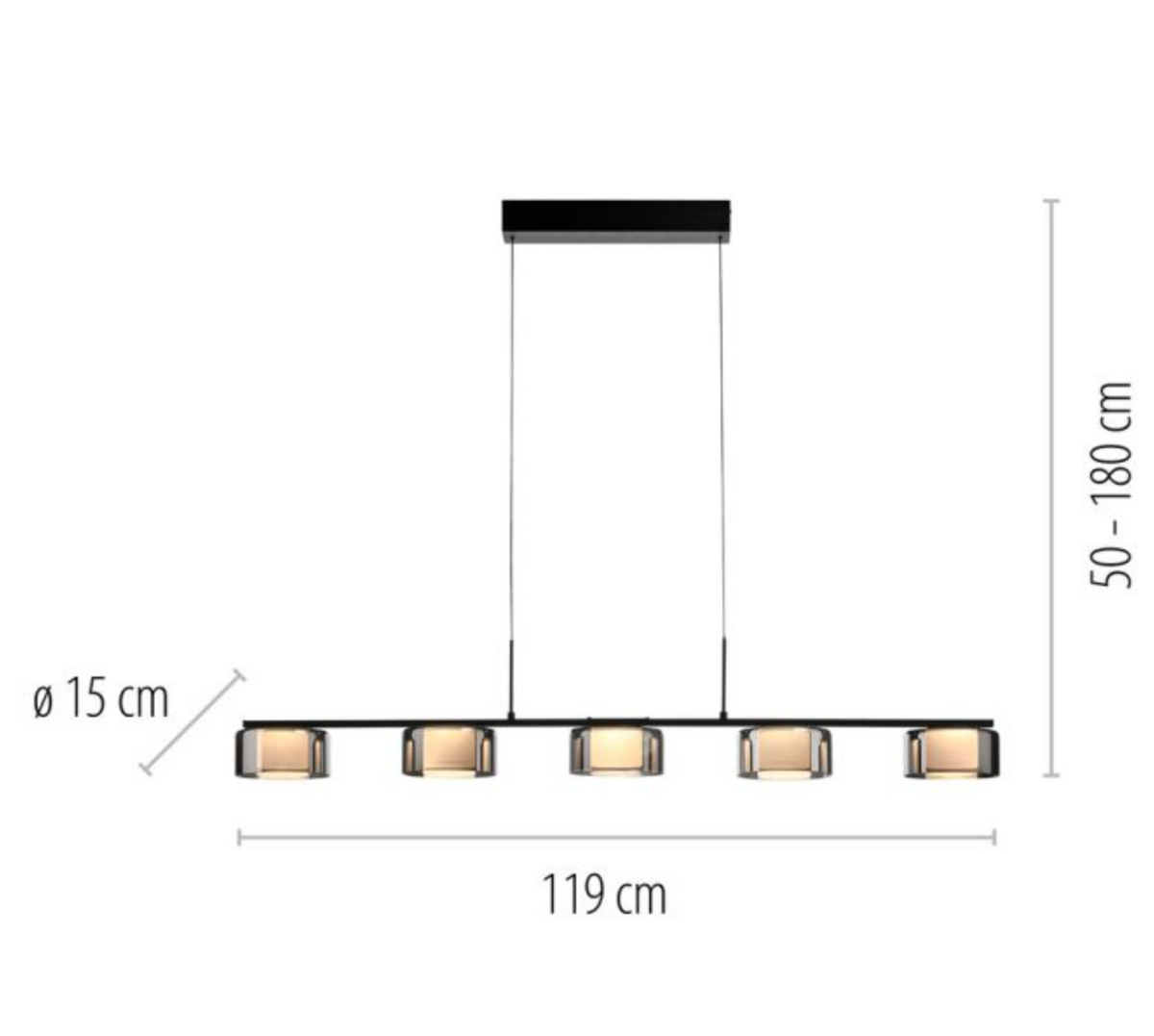 RALI Black and Smoked LED Linear Bar Pendant - ID 14990
