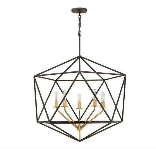 Geometric Black and Gold 5 Light Chandelier - ID 14996