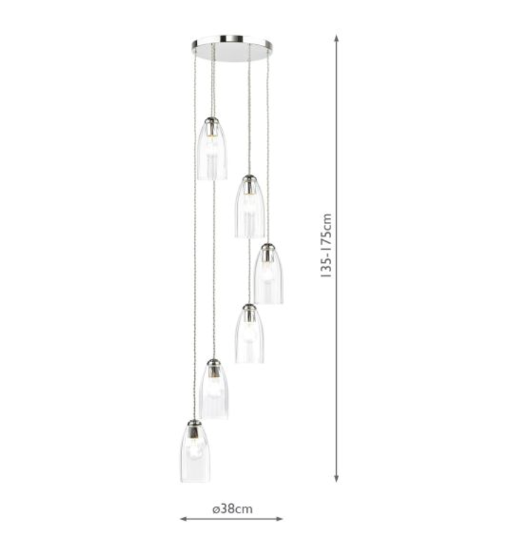 Rolo Elegant Polished Nickel 6 Light Multi Pendant - ID 15009