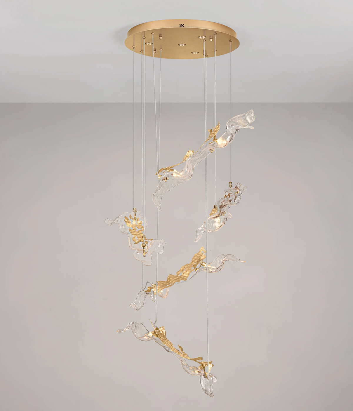Sevra Gold Steel and Glass LED 60cm Round 5 Light Multi Pendant - ID 15056