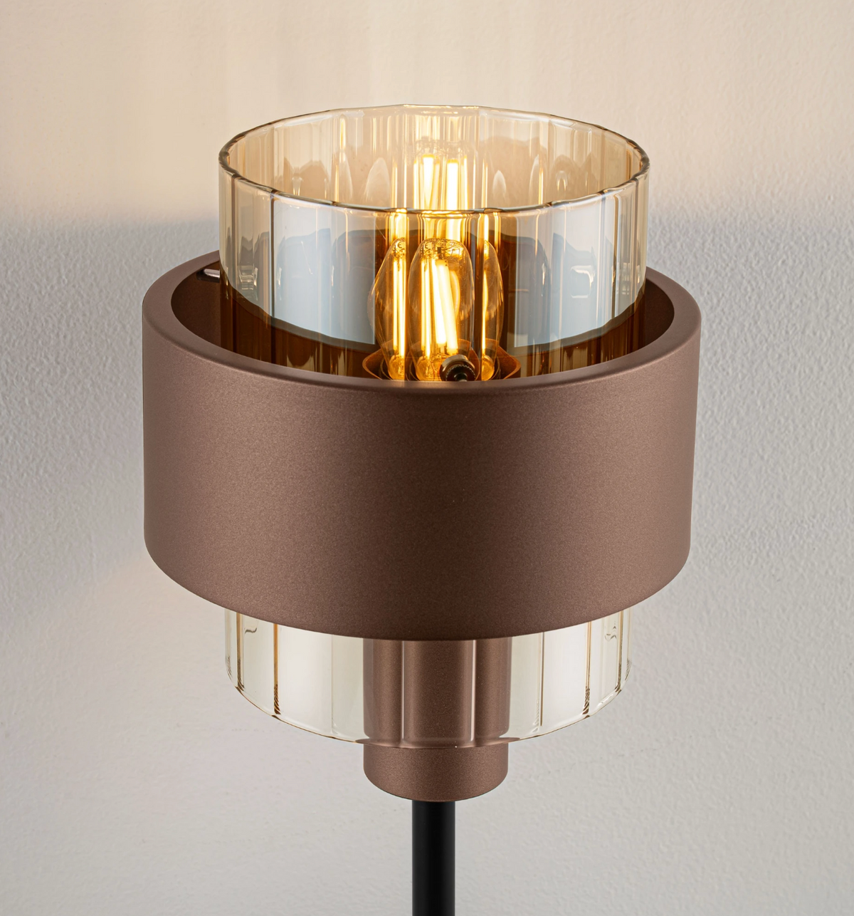 ENA Coffee & Ribbed Amber Glass Table Lamp - ID 15103
