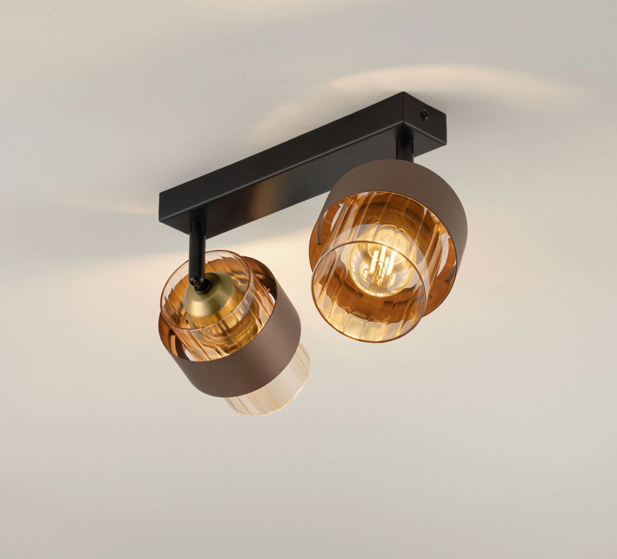 ENA Coffee & Ribbed Amber Glass 2lt Bar Ceiling Light - ID 15105