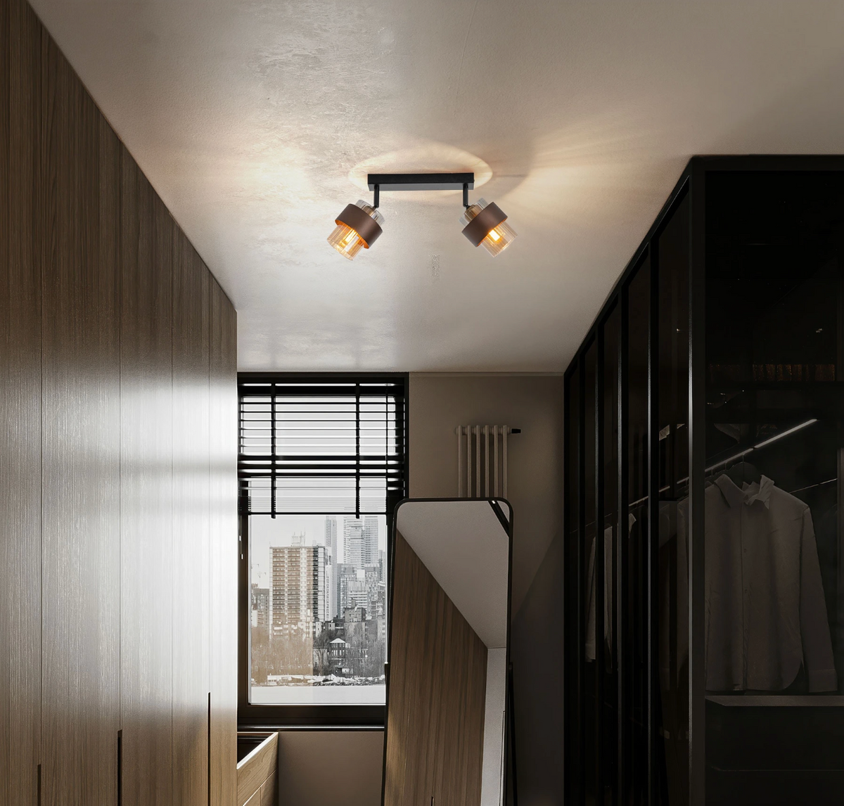 ENA Coffee & Ribbed Amber Glass 2lt Bar Ceiling Light - ID 15105