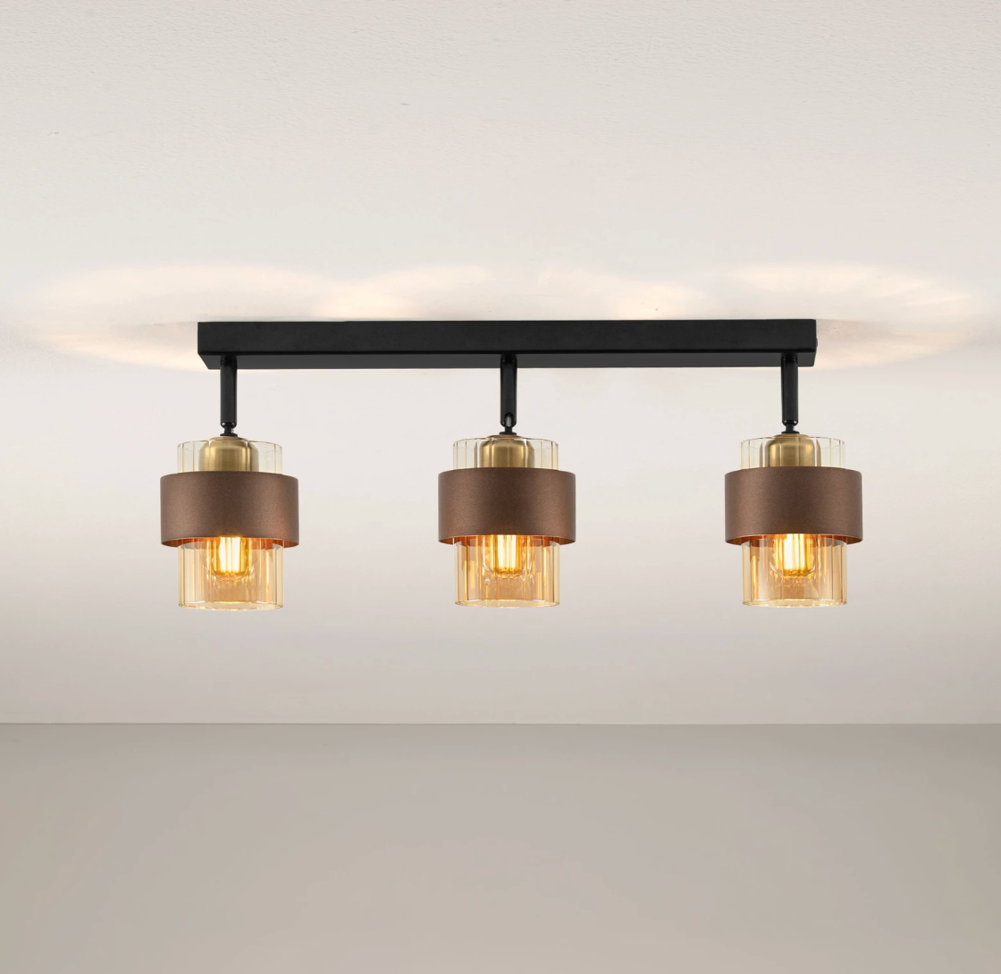 ENA Coffee & Ribbed Amber Glass 3lt Bar Ceiling Light - ID 15106