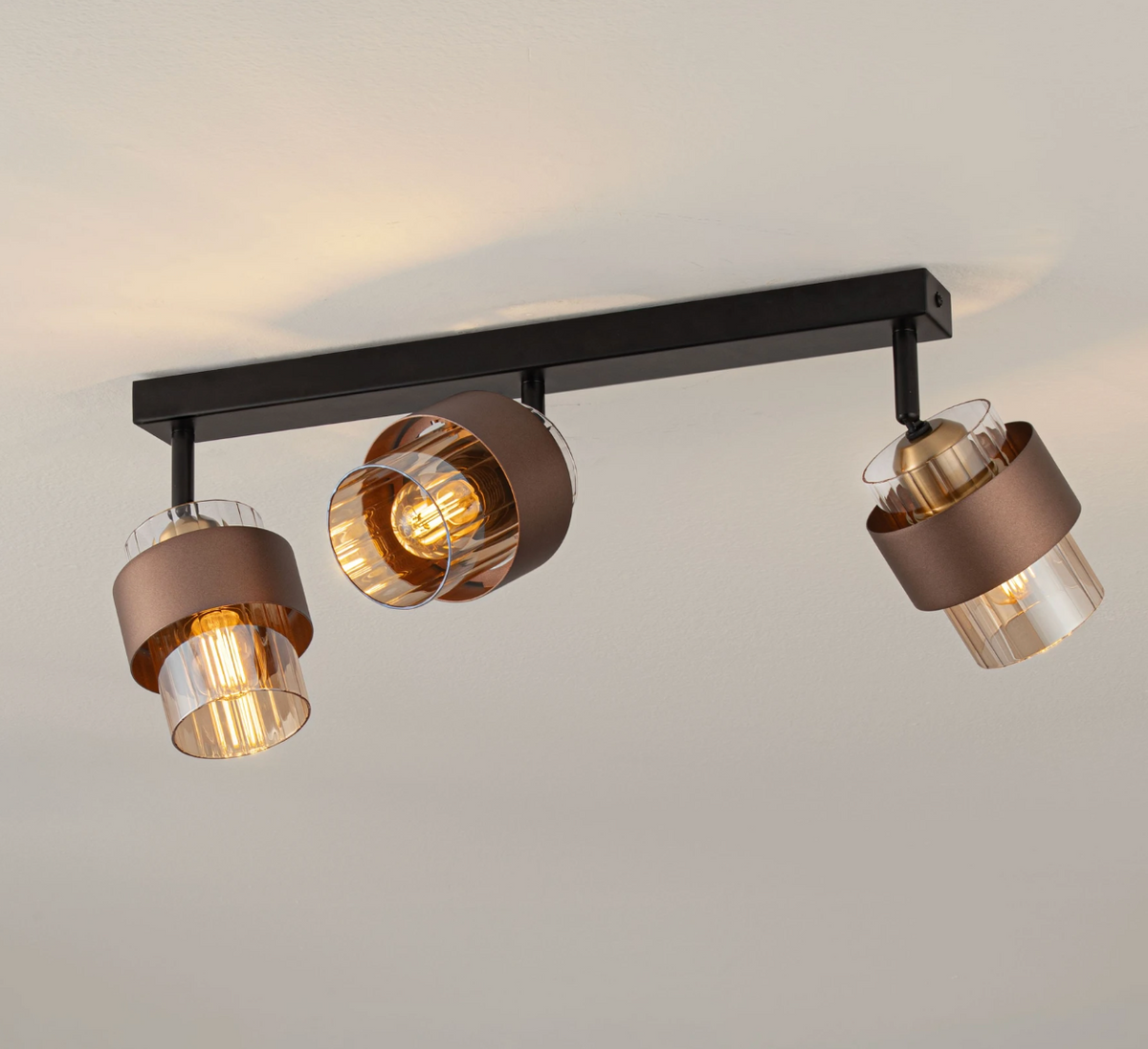 ENA Coffee & Ribbed Amber Glass 3lt Bar Ceiling Light - ID 15106