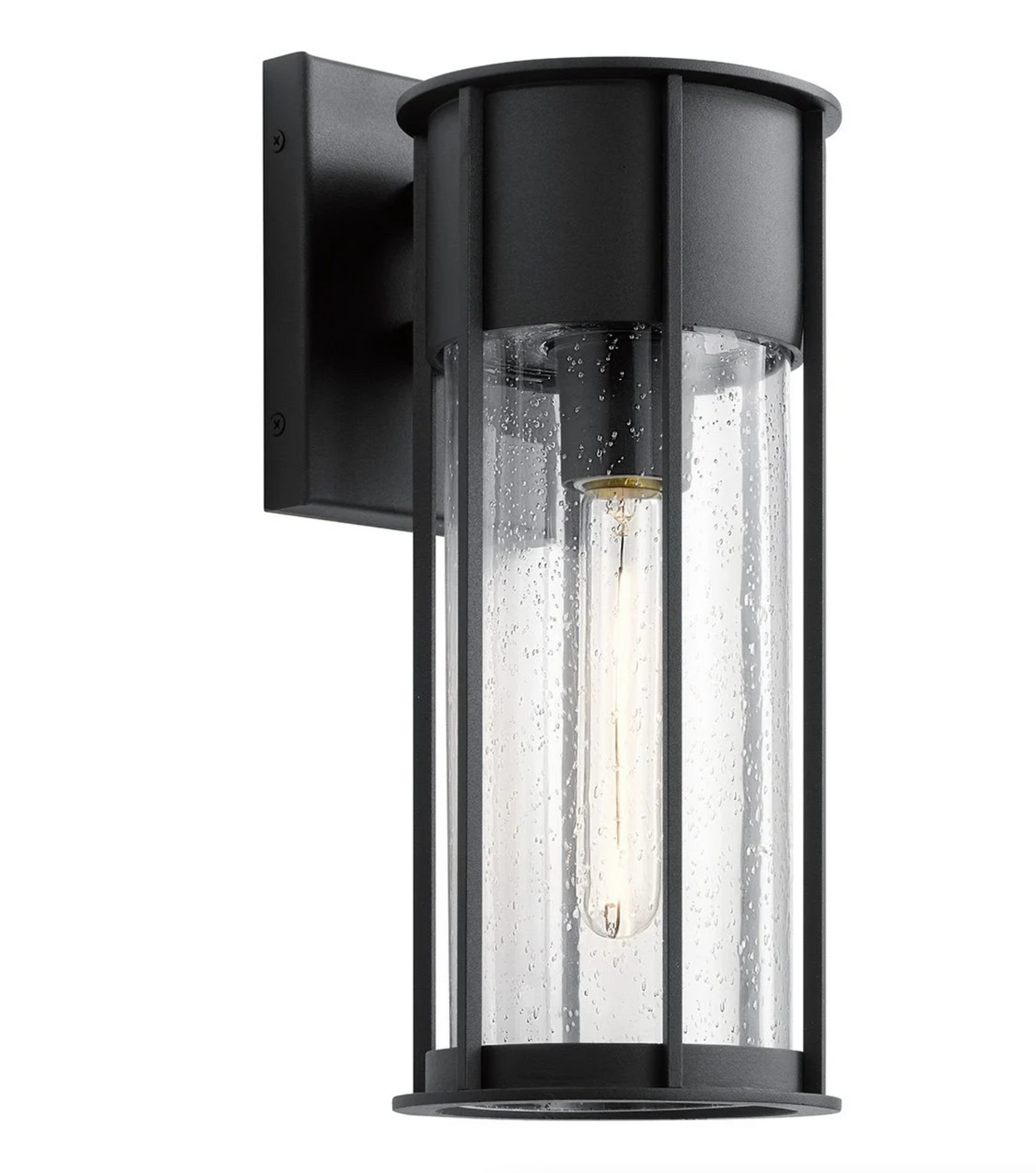 Malli Seeded Glass Black Exterior Wall Lantern - ID 15155