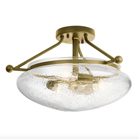 Soft Brass Semi Flush with Clear Seeded Glass ID 13311