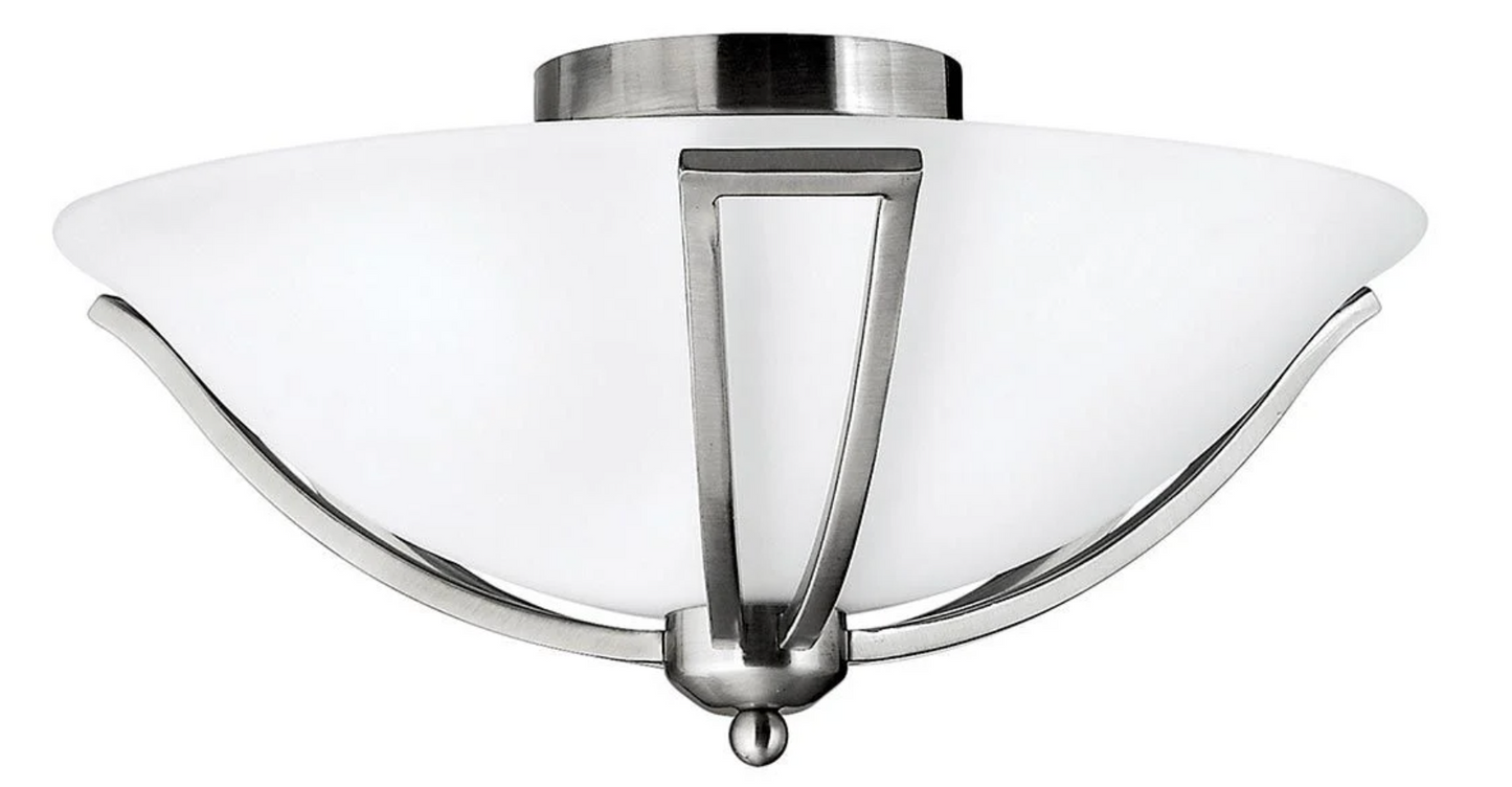 Bond Brushed Nickel & Opal Glass Flush Ceiling Fitting - ID 6088