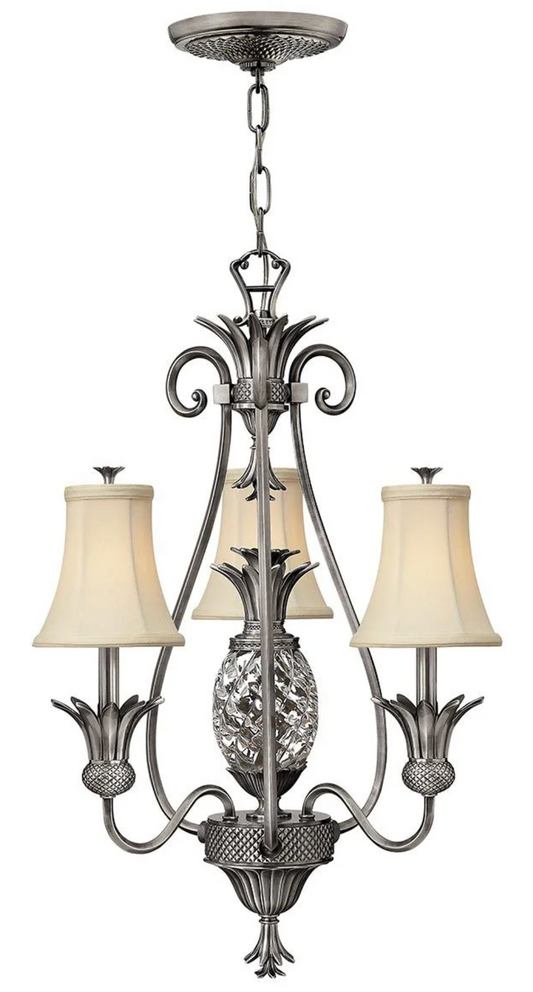 Botanical Antique Nickel 3 Lamp Chandelier - ID 7161