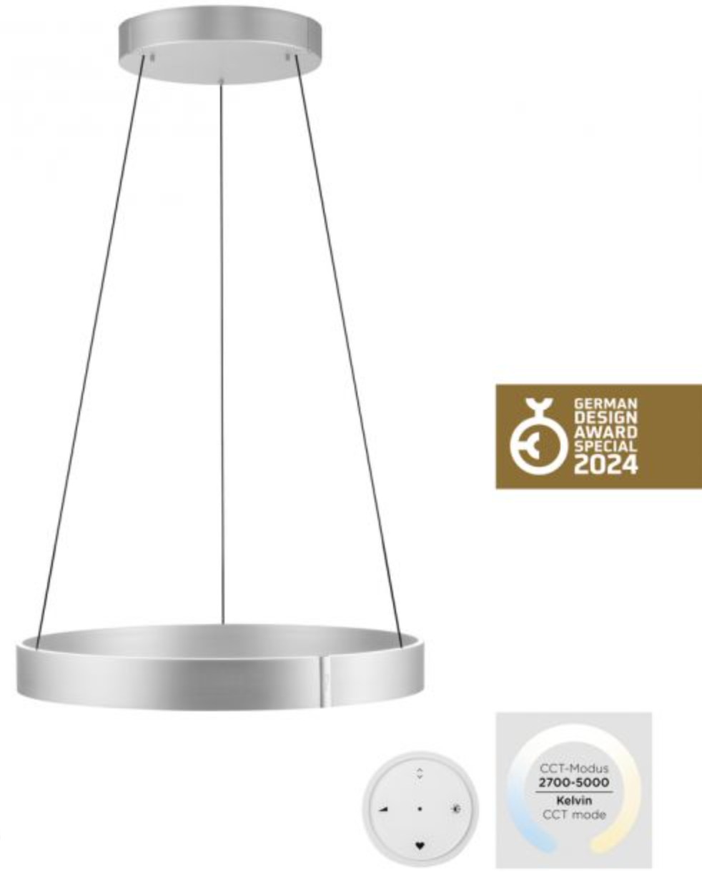 PNL Eclip Satin Aluminium Height Adjustable LED Up+Downlight Ring Pendant - ID 13677