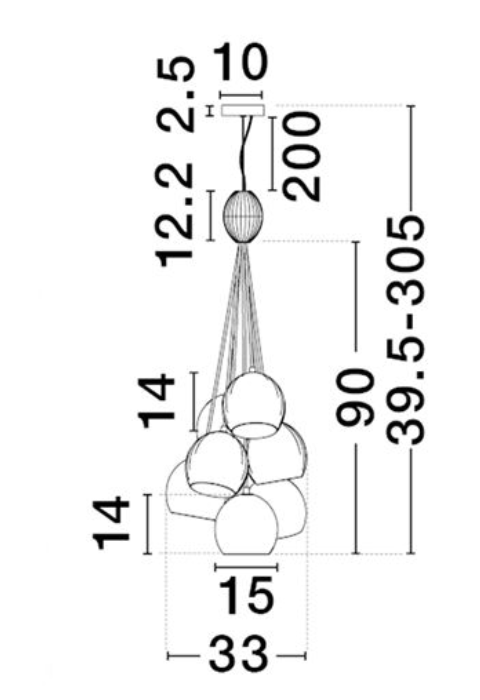 NL Meli Coloured Glass 7 Light Multi Pendant - ID 13752