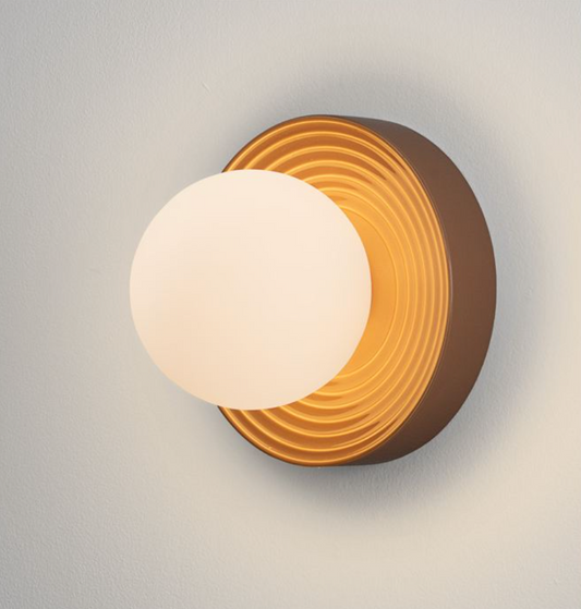 NL Orbi Small Bathroom Wall or Ceiling Light in Caramel with Opal Glass IP44 - ID 13760