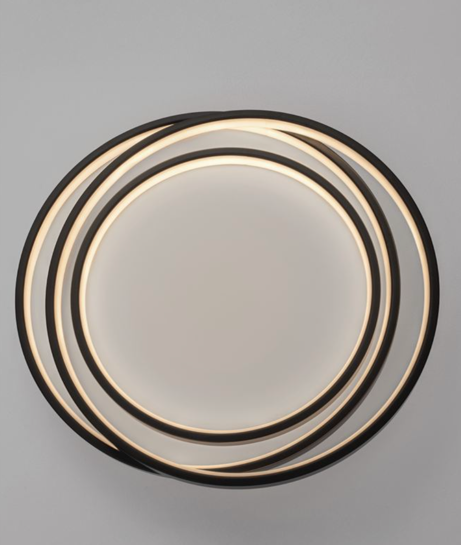 NL Arbir Matt Black Aluminium & Acrylic 3 Ring Semi Flush Ceiling Light Small - ID 13795