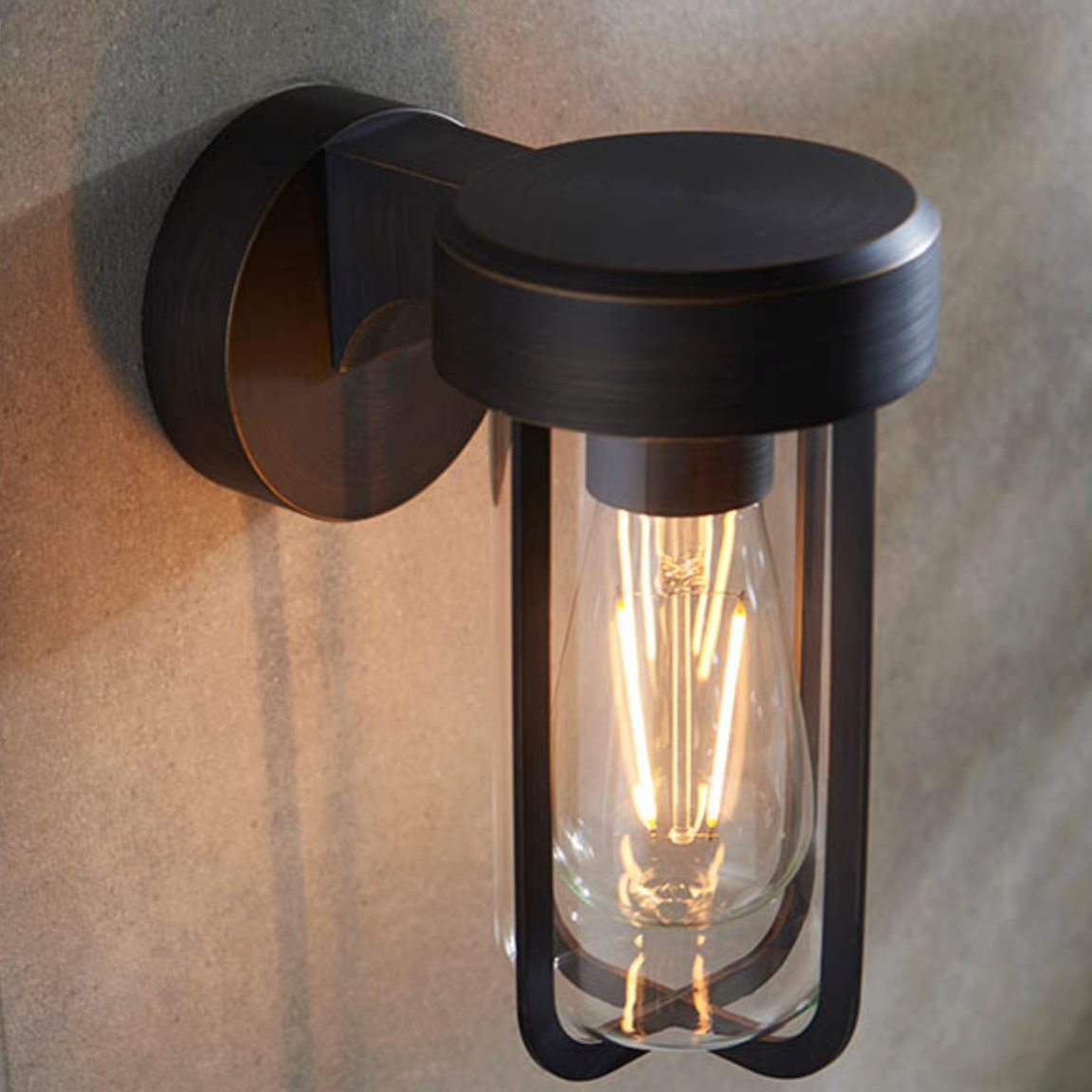 Die Cast IP44 Wall Light Brushed Bronze Clear Glass - ID 11076