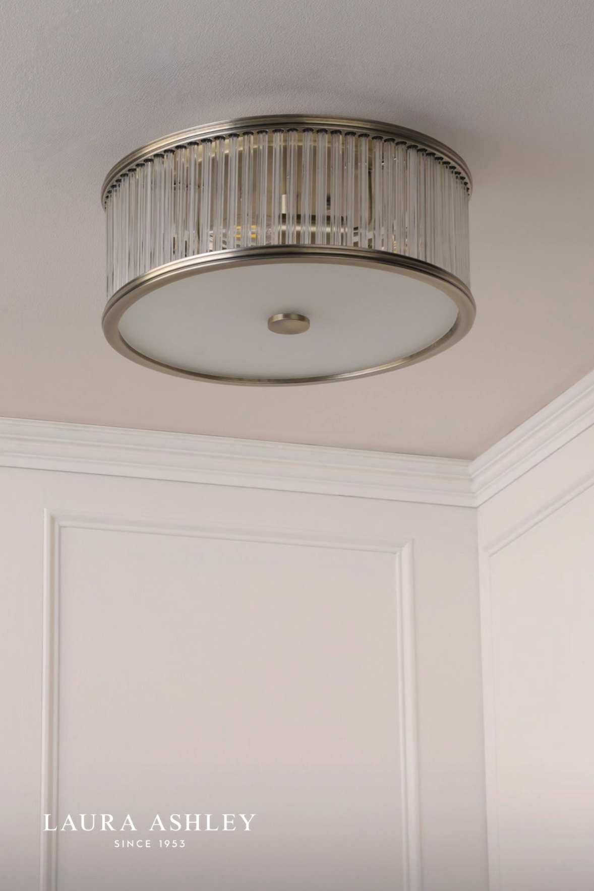 Laura Ashley - Sutton 2 Light Flush, Matt Antique Brass and Ribbed Glass - ID 13631