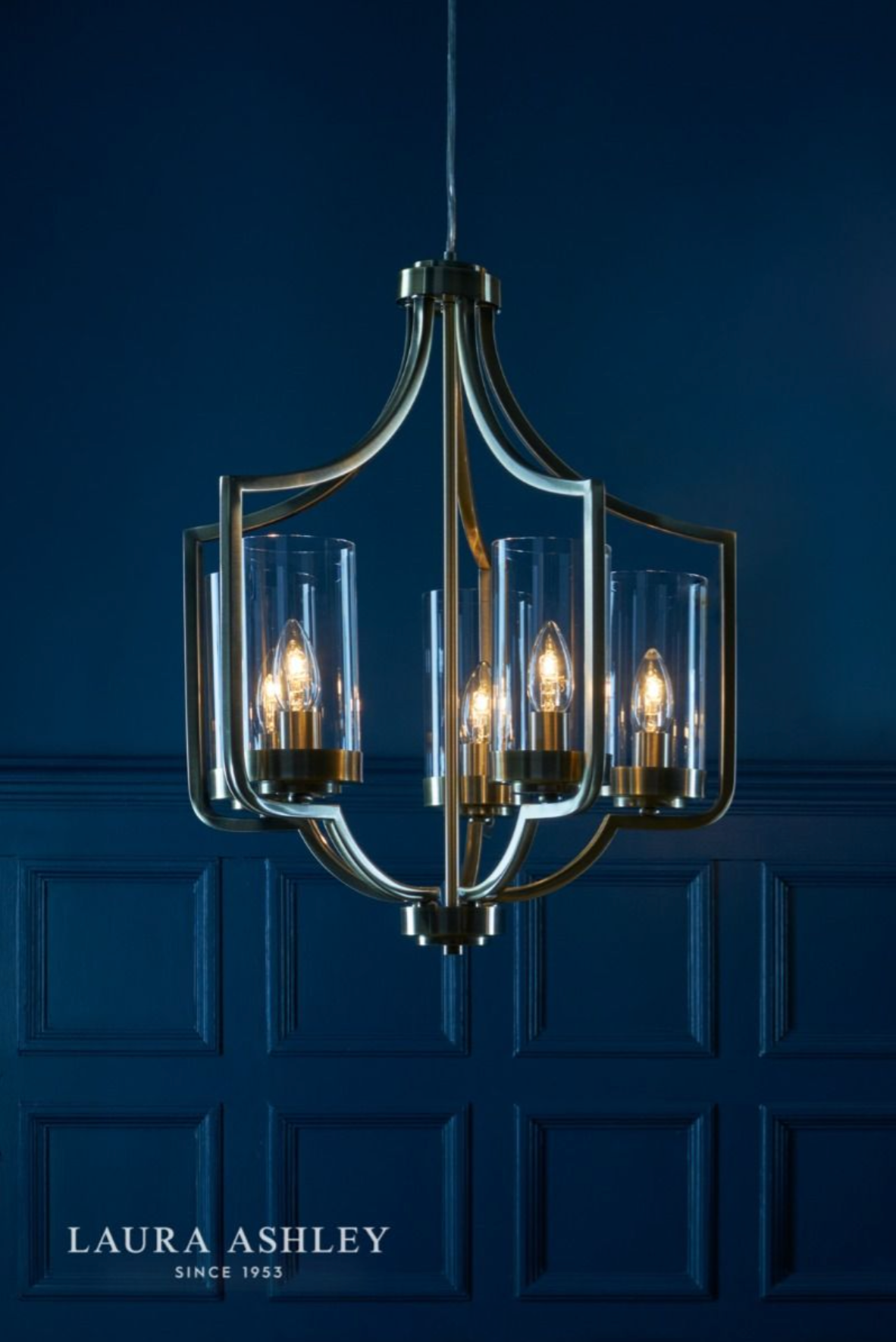 Laura Ashley Joseph 5lt Chandelier Antique Brass Glass - 13406