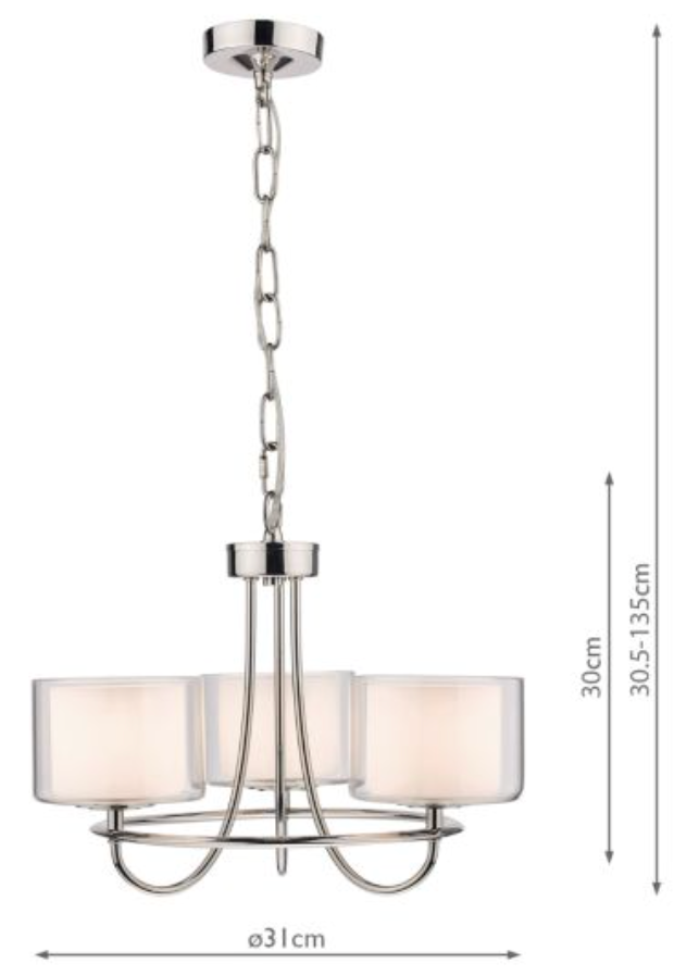 Laura Ashley Southwell 3lt Chandelier Polished Nickel & Glass Shades - ID 13296
