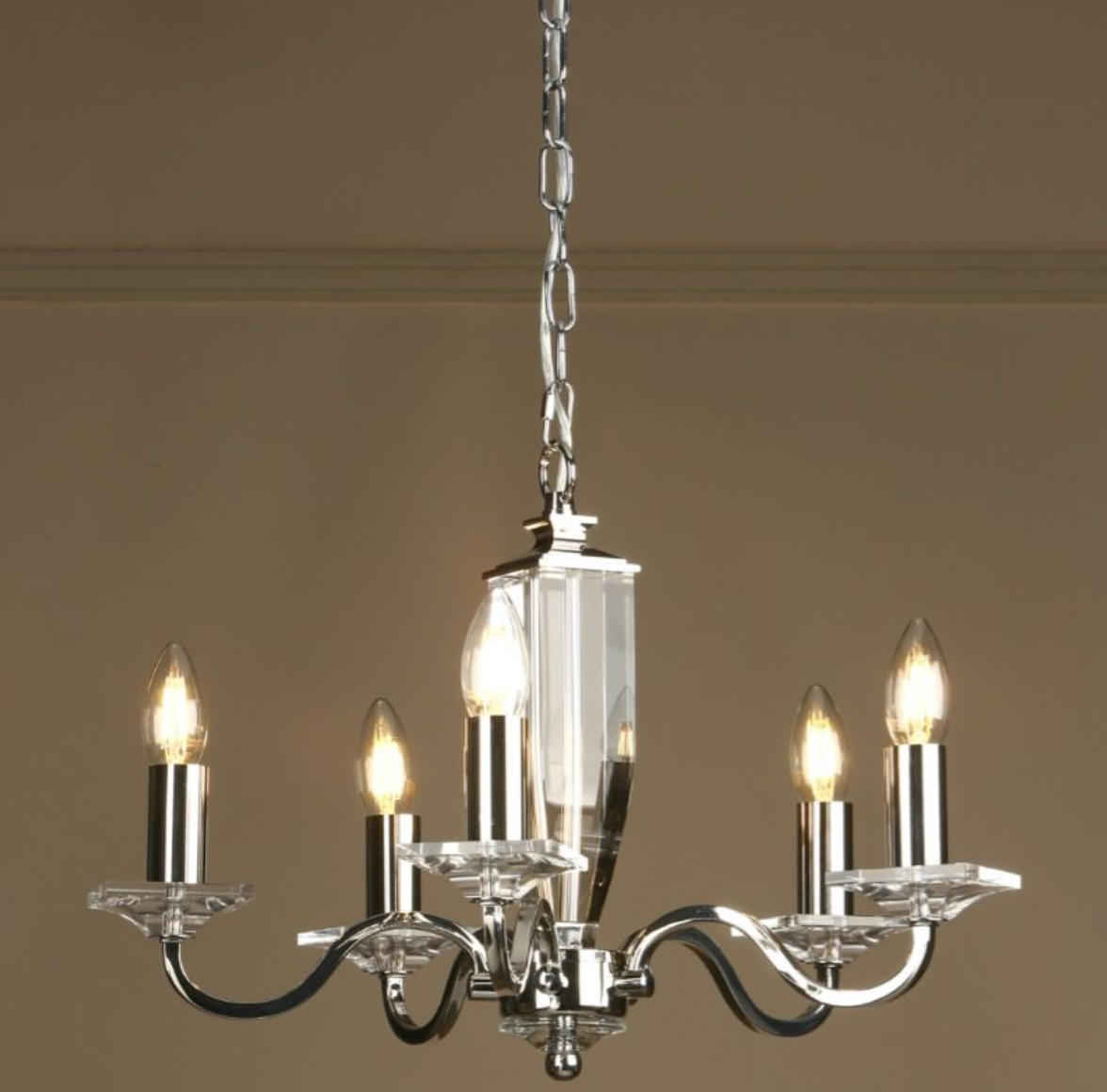 Laura Ashley - Carson 5lt Chandelier, Polished Nickel, Crystal Glass - ID 13167